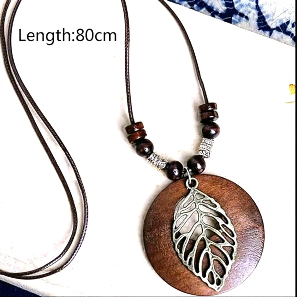 Necklace Brown Bohemian Antique Silver Pendant Charm Necklaces - Hippie Jewelry - Picture 2 of 4